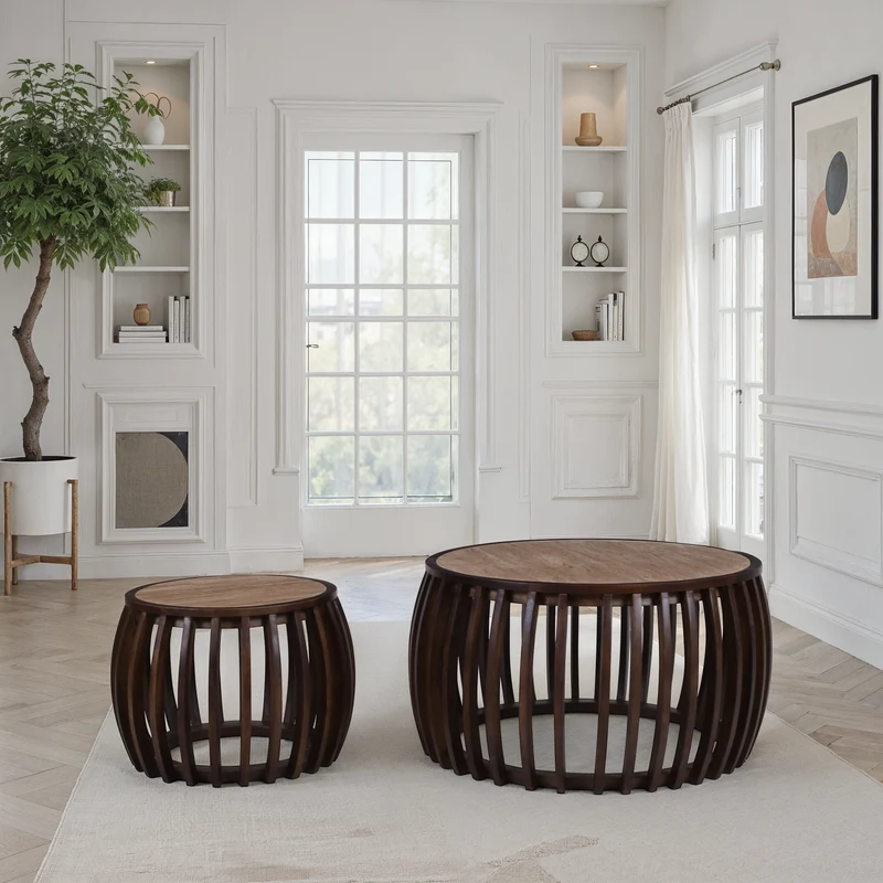 Set de 2 tables basses avec plateau en céramique, D74xH40CM et D48xH35CM - AVELINE