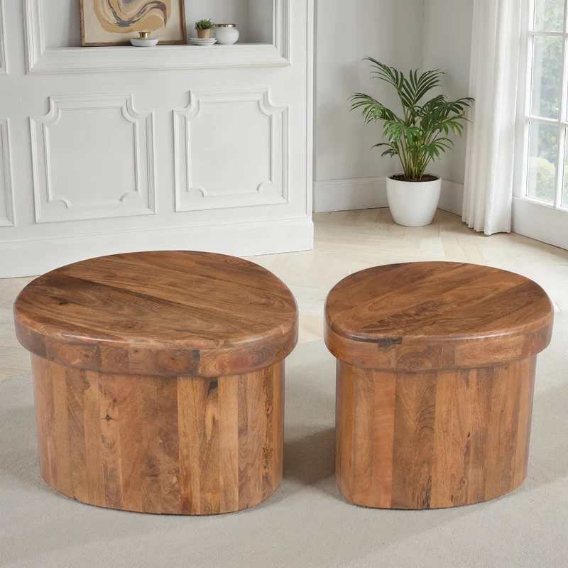 Set de 2 tables basses en bois, 66x60xH40CM et 55x50xH40CM - ARDEN