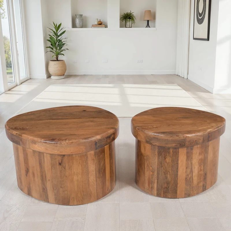 Set de 2 tables basses en bois, 66x60xH40CM et 55x50xH40CM - ARDEN