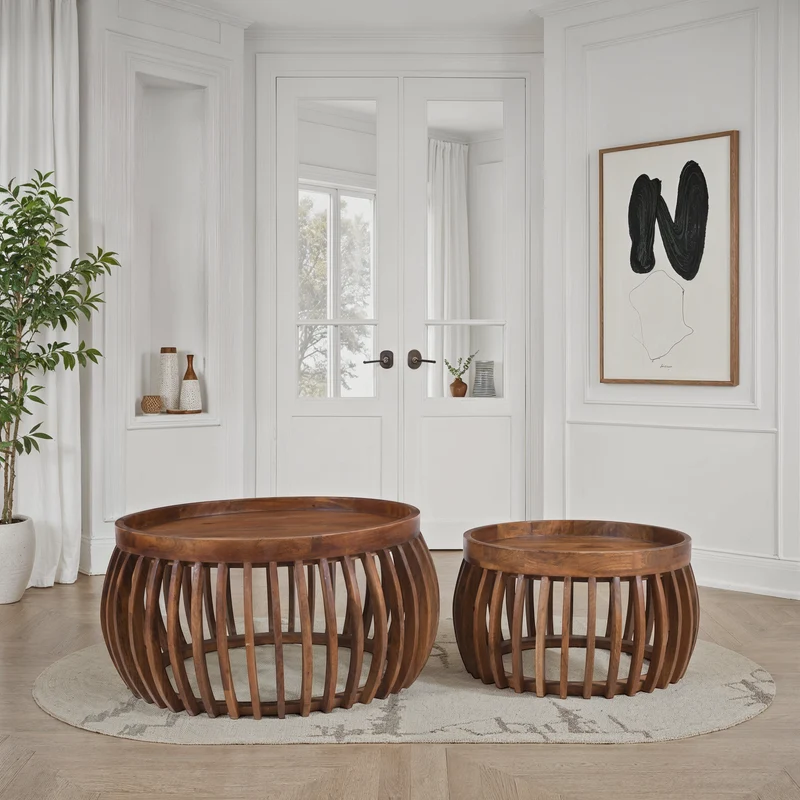 Set de 2 tables basses en bois, D82,55xH40CM et D61xH34,29CM - LAZIO