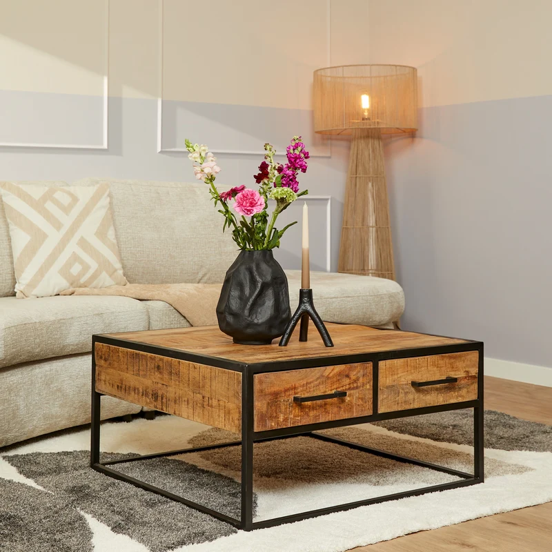 Table basse carré en bois de manguier, 80x80xH40cm - ALEXIA