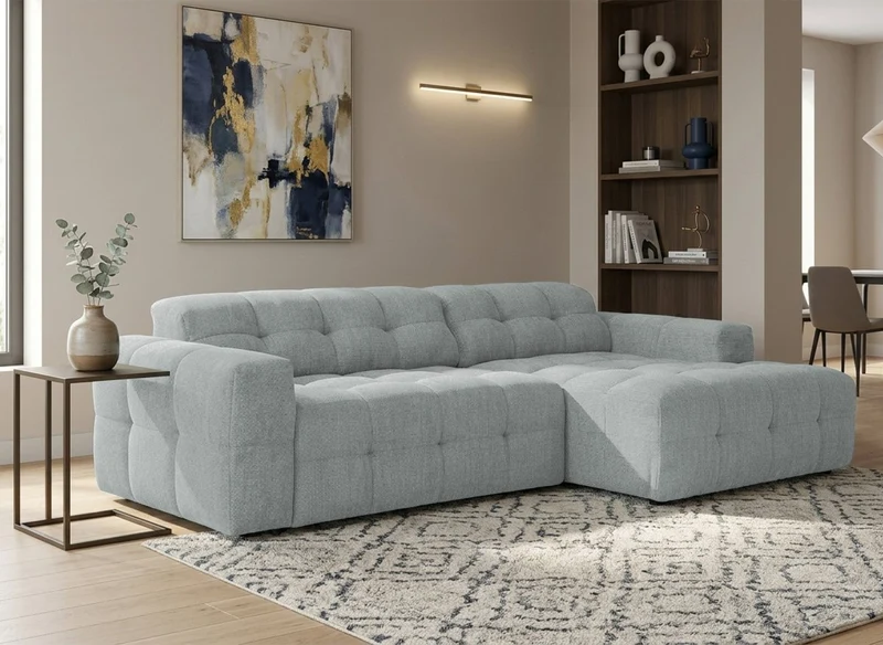 Canapé d'angle relax électrique en velours texturé gris FEDORA - Angle droit