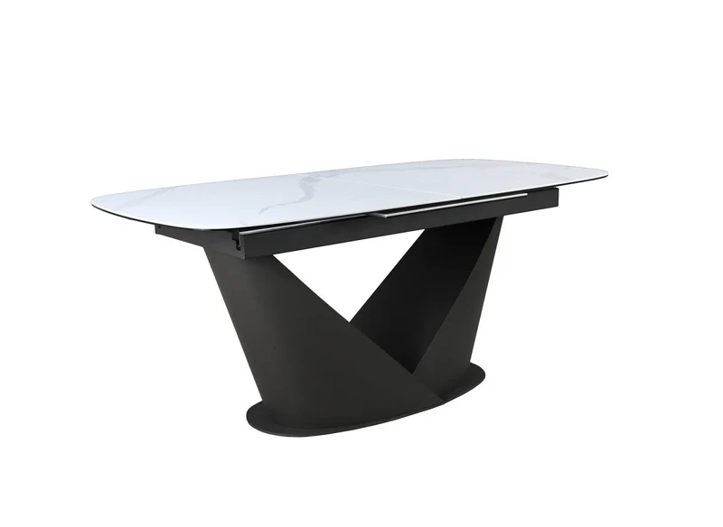 Table à manger extensible en métal marron plateau en céramique blanc 180-240 cm LERONA