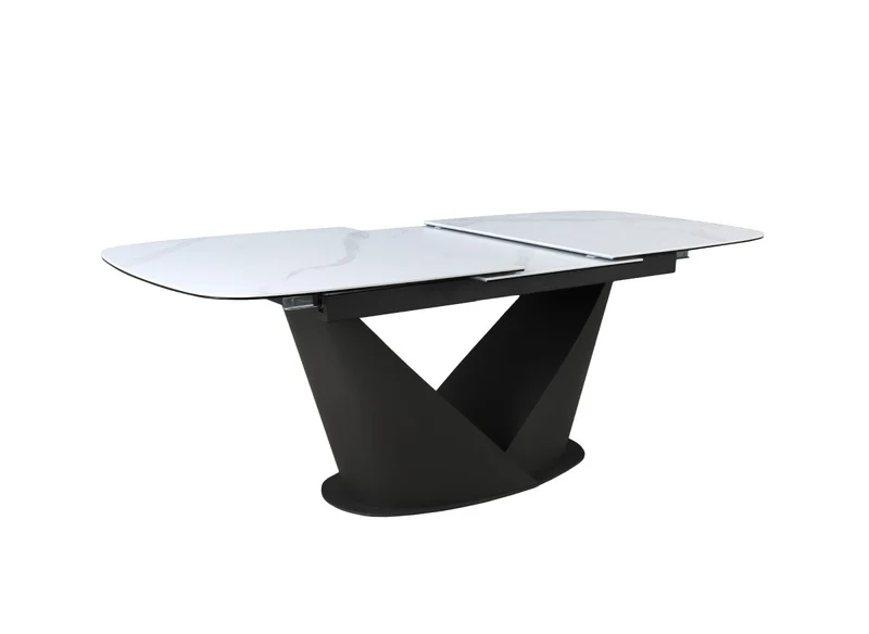 Table à manger extensible en métal marron plateau en céramique blanc 180-240 cm LERONA