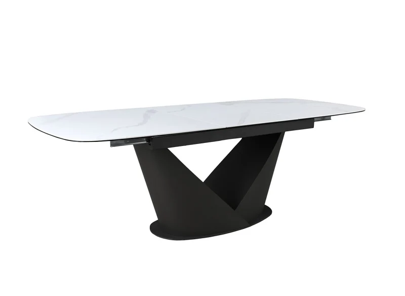 Table à manger extensible en métal marron plateau en céramique blanc 180-240 cm LERONA