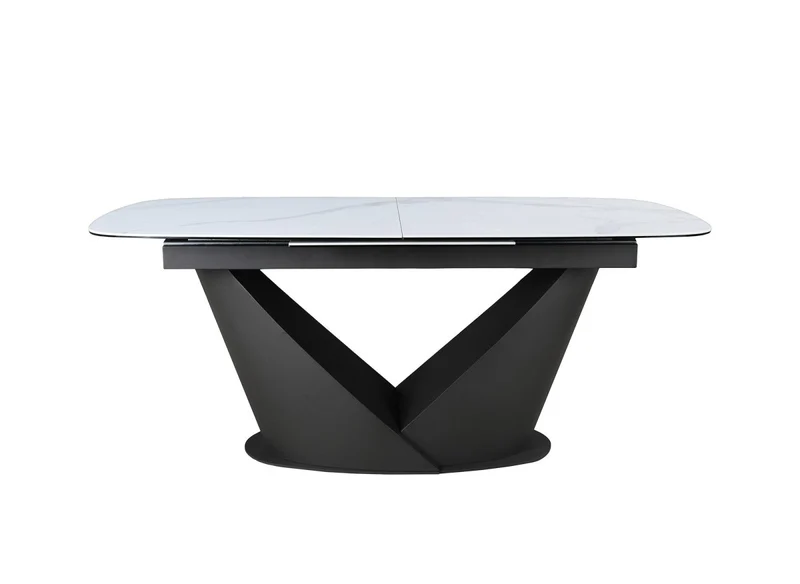 Table à manger extensible en métal marron plateau en céramique blanc 180-240 cm LERONA
