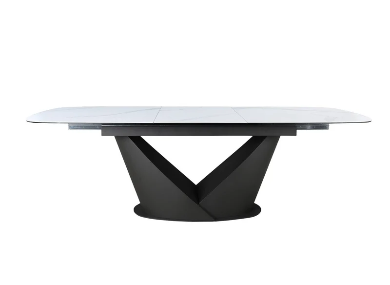 Table à manger extensible en métal marron plateau en céramique blanc 180-240 cm LERONA