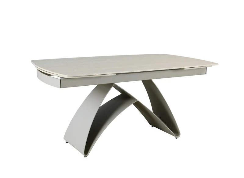 Table à manger extensible en métal beige plateau céramique blanc 160-240 cm PARIS