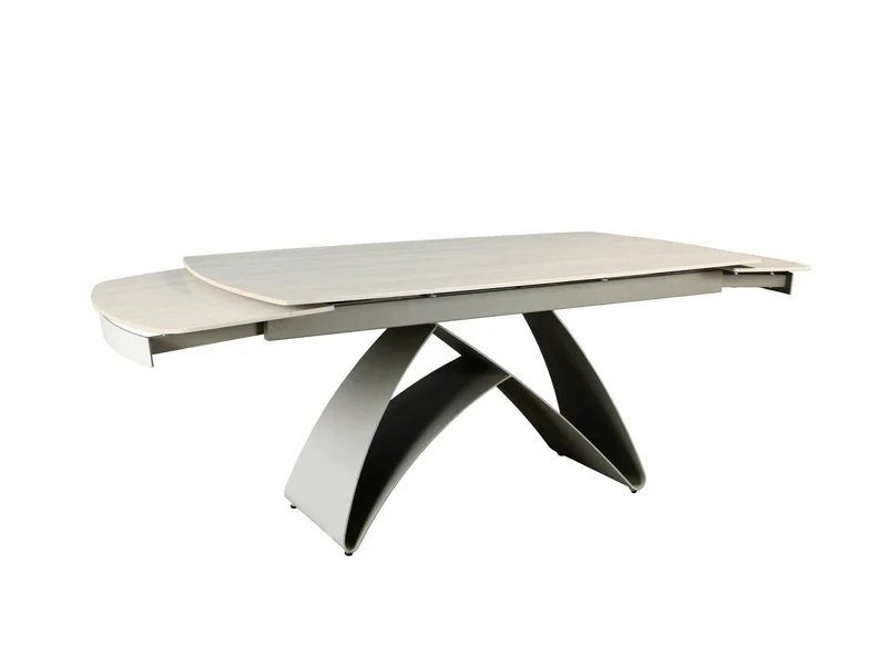 Table à manger extensible en métal beige plateau céramique blanc 160-240 cm PARIS