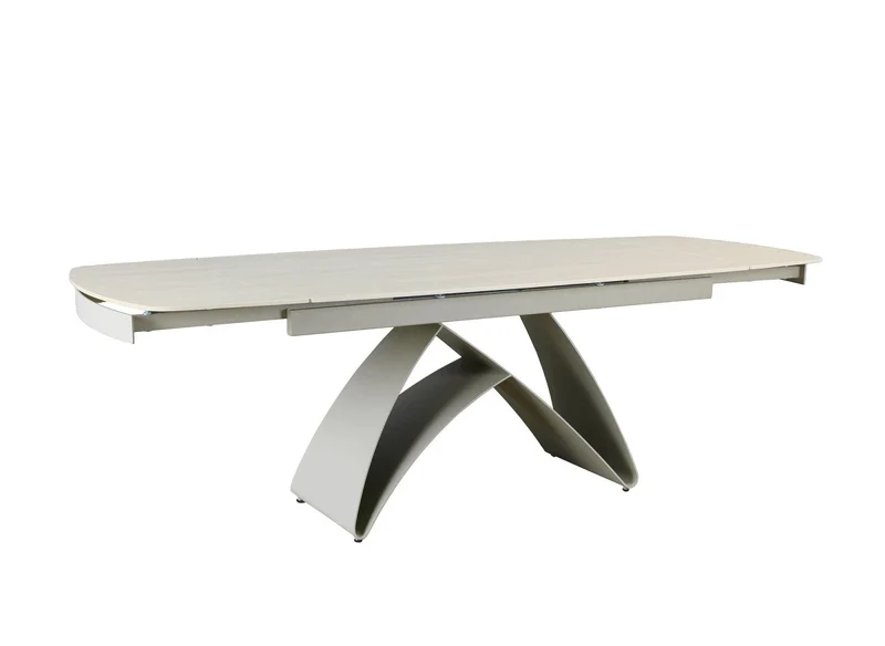 Table à manger extensible en métal beige plateau céramique blanc 160-240 cm PARIS