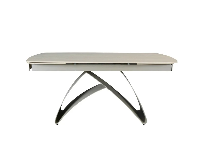 Table à manger extensible en métal beige plateau céramique blanc 160-240 cm PARIS