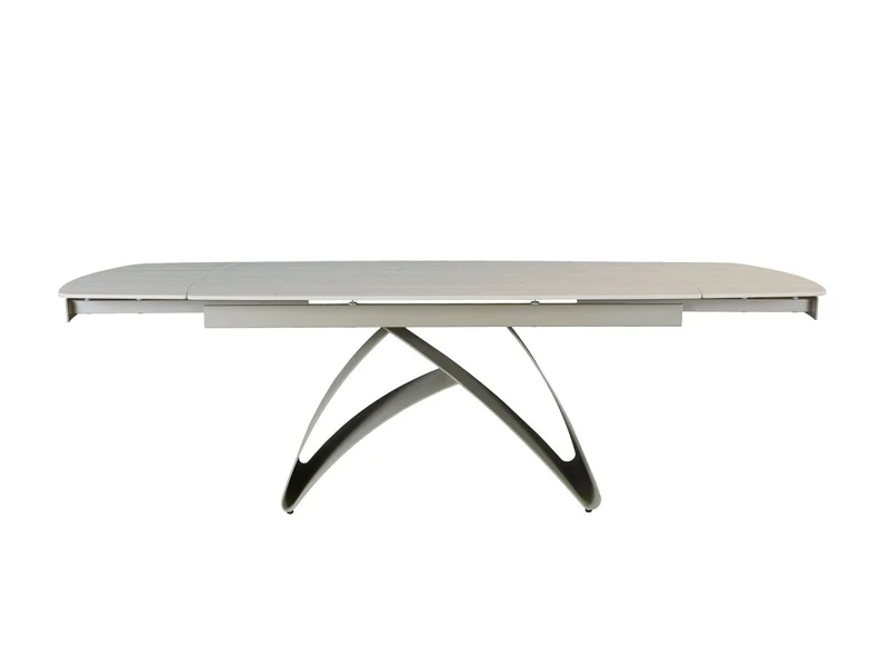 Table à manger extensible en métal beige plateau céramique blanc 160-240 cm PARIS