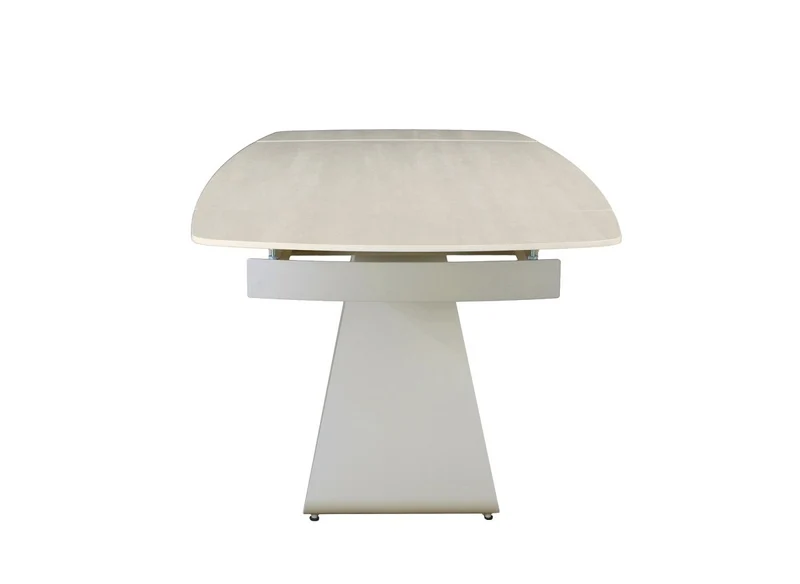 Table à manger extensible en métal beige plateau céramique blanc 160-240 cm PARIS