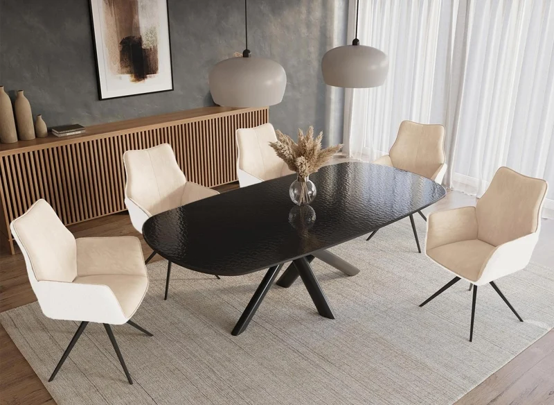 Chaise pivotante avec accoudoirs en velours et tissu bouclette beige ISALIE