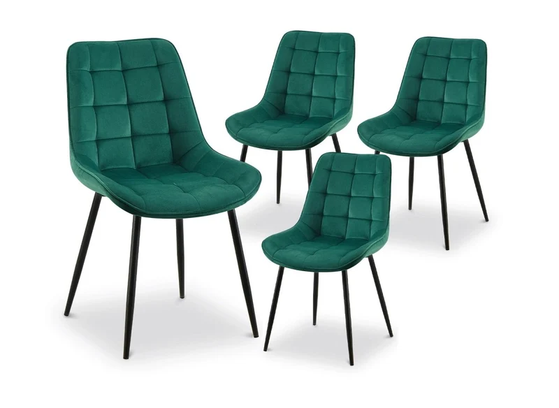 Lot de 4 chaises capitonnées en velours vert SOREN