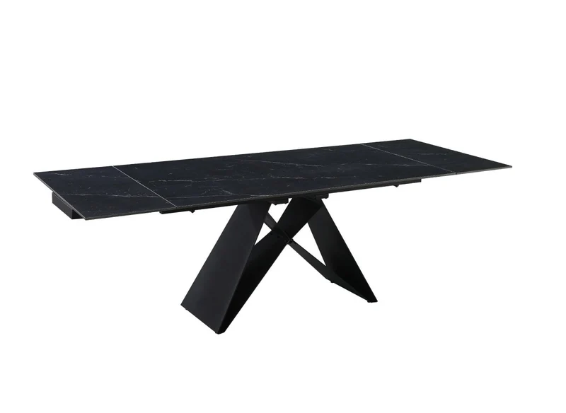 Table à manger extensible en métal noir avec plateau en céramique noir 160-240 cm HELSINKI