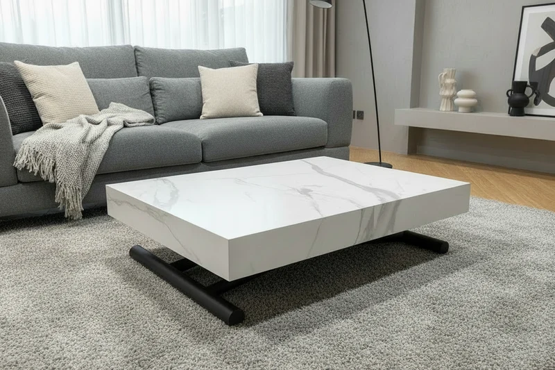 Table relevable extensible blanche marbre - Cassio