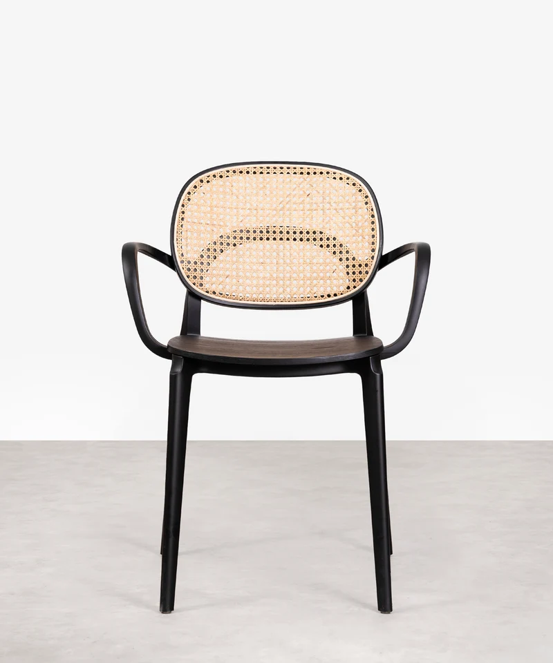 Silla de Comedor en Polipropileno Madera y Ratán con Reposabrazos Calista Arms
