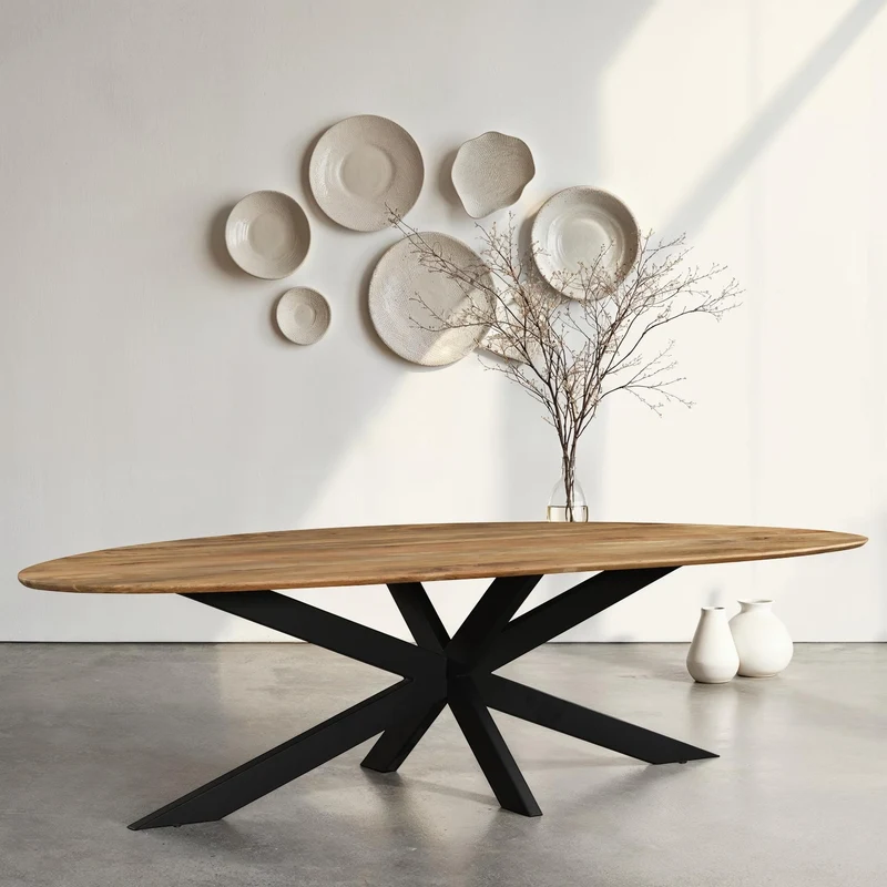 Table à manger en bois avec pieds en métal noir, EP3CM - ARES