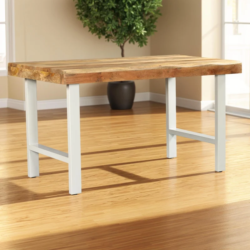 Table haute rectangulaire avec plateau en bois ondulé, EP10CM, H90CM - ISIS