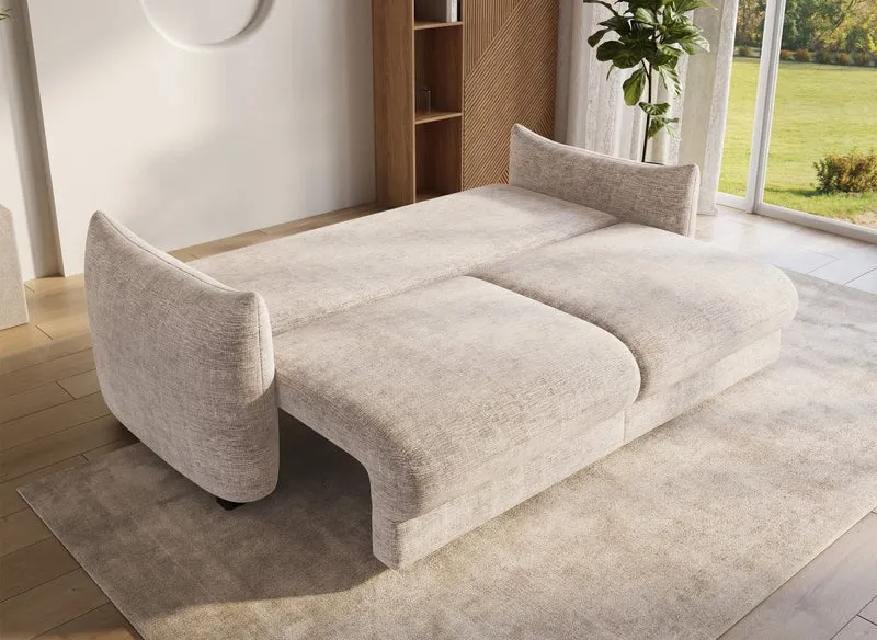 Canapé convertible 3 places avec coffre en velours chiné beige COLBY