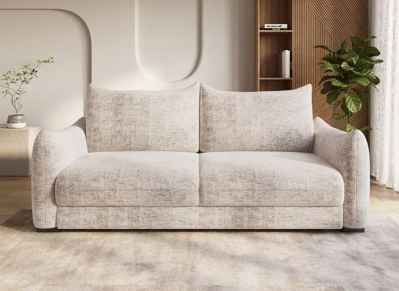 Canapé convertible 3 places avec coffre en velours chiné beige COLBY