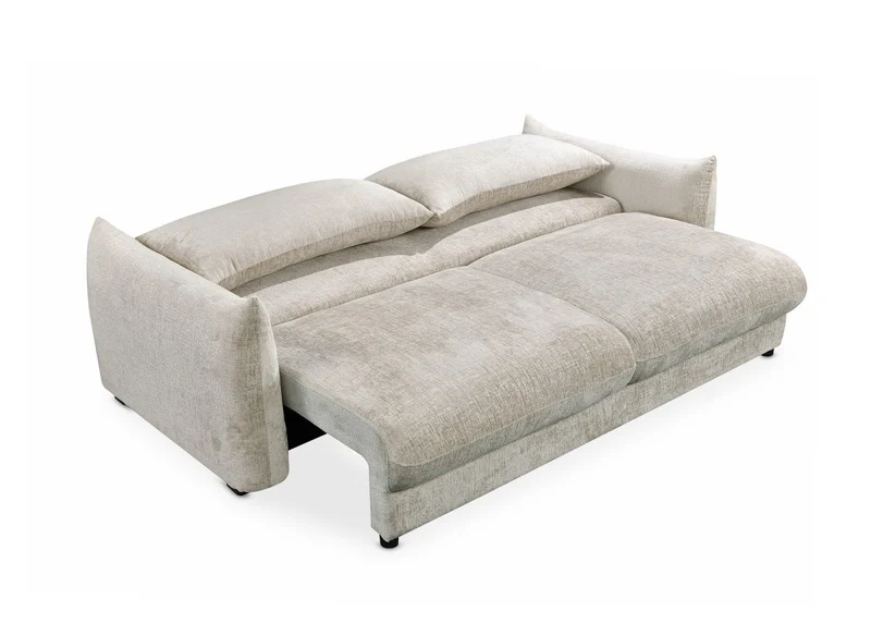 Canapé convertible 3 places avec coffre en velours chiné beige COLBY