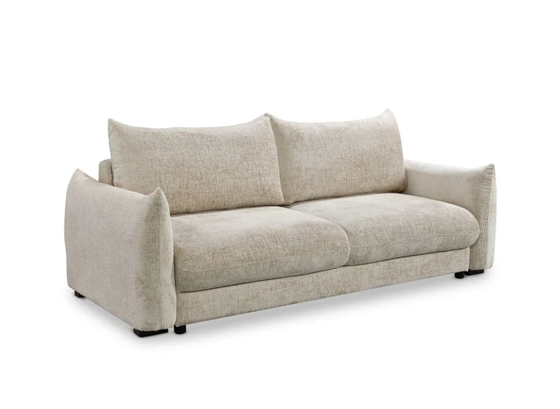 Canapé convertible 3 places avec coffre en velours chiné beige COLBY
