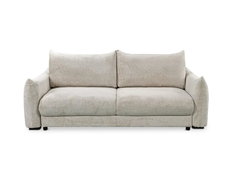 Canapé convertible 3 places avec coffre en velours chiné beige COLBY