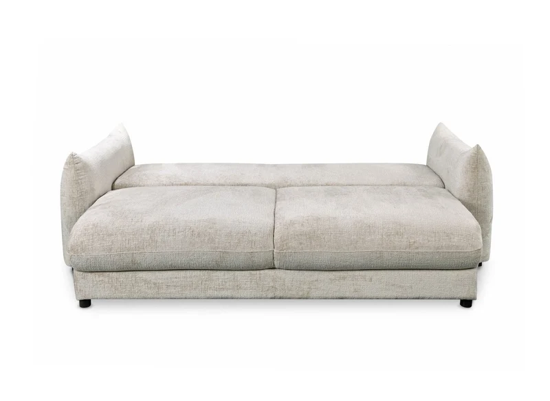 Canapé convertible 3 places avec coffre en velours chiné beige COLBY