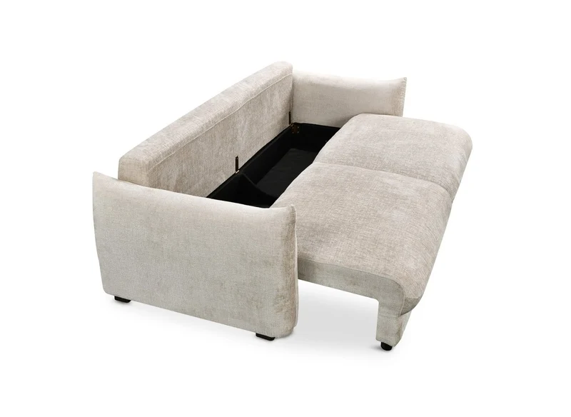 Canapé convertible 3 places avec coffre en velours chiné beige COLBY