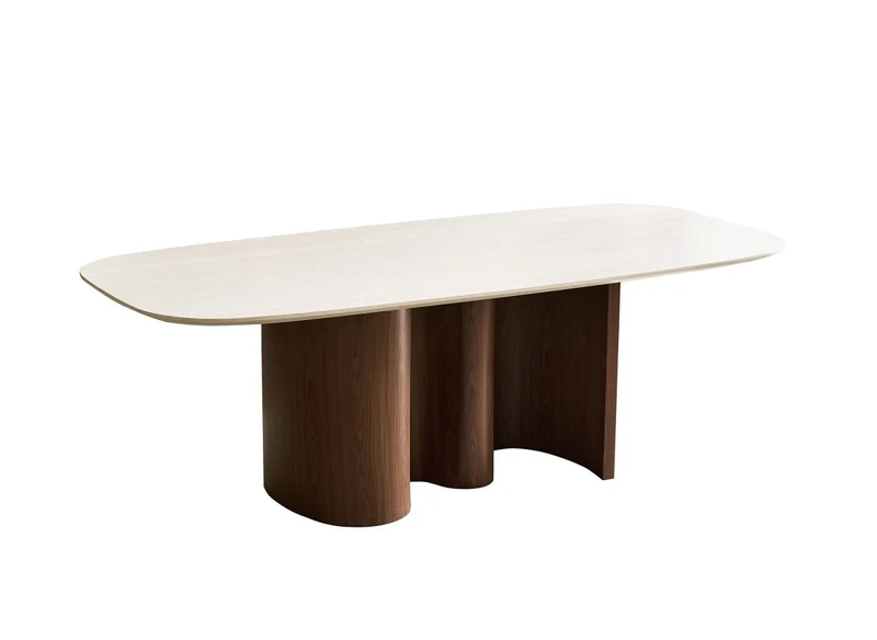 Table à manger en céramique beige pieds effet bois 10 personnes 220cm NAYA