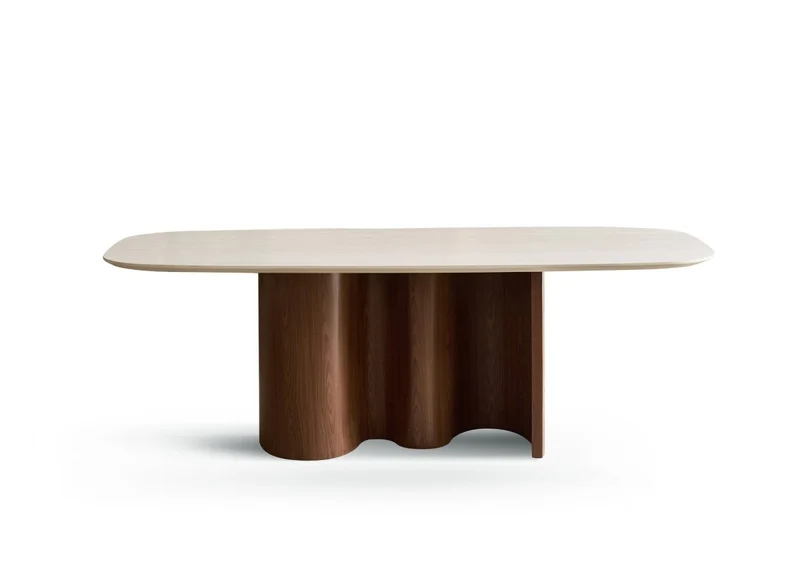 Table à manger en céramique beige pieds effet bois 10 personnes 220cm NAYA
