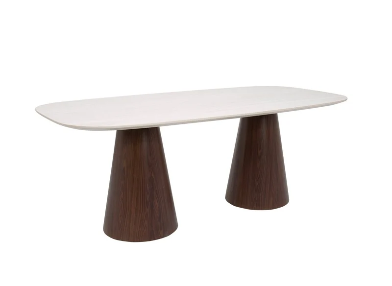Table à manger 200cm en céramique beige pieds marron 8 personnes 200cm ELWEN