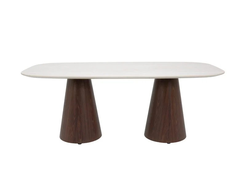 Table à manger 200cm en céramique beige pieds marron 8 personnes 200cm ELWEN