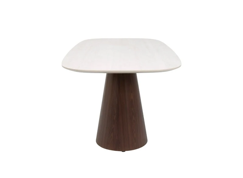 Table à manger 200cm en céramique beige pieds marron 8 personnes 200cm ELWEN
