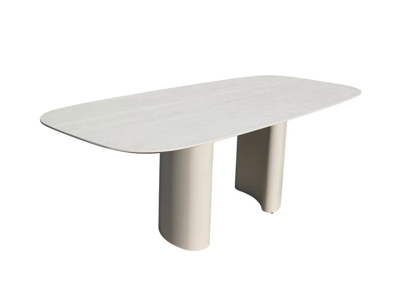 Table à manger en céramique beige pieds en métal gris 10 personnes 220cm AZIEL
