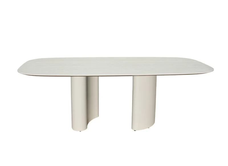 Table à manger en céramique beige pieds en métal gris 10 personnes 220cm AZIEL