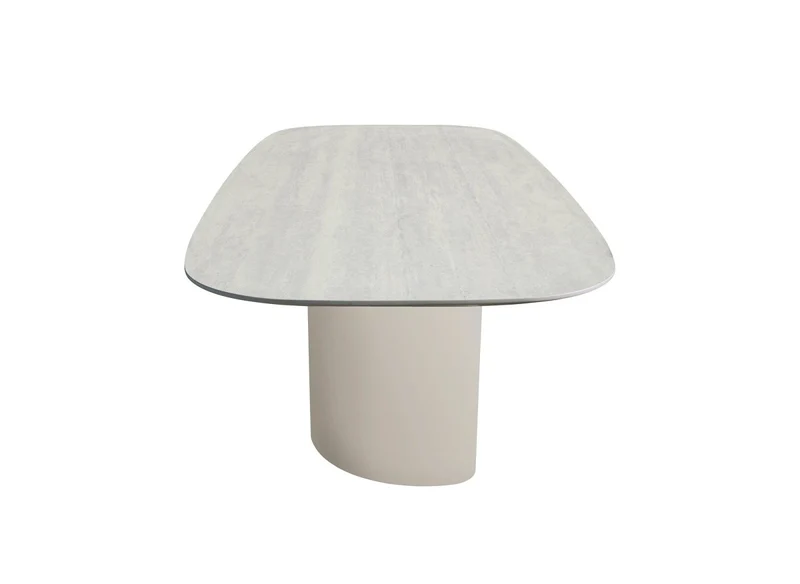 Table à manger en céramique beige pieds en métal gris 10 personnes 220cm AZIEL