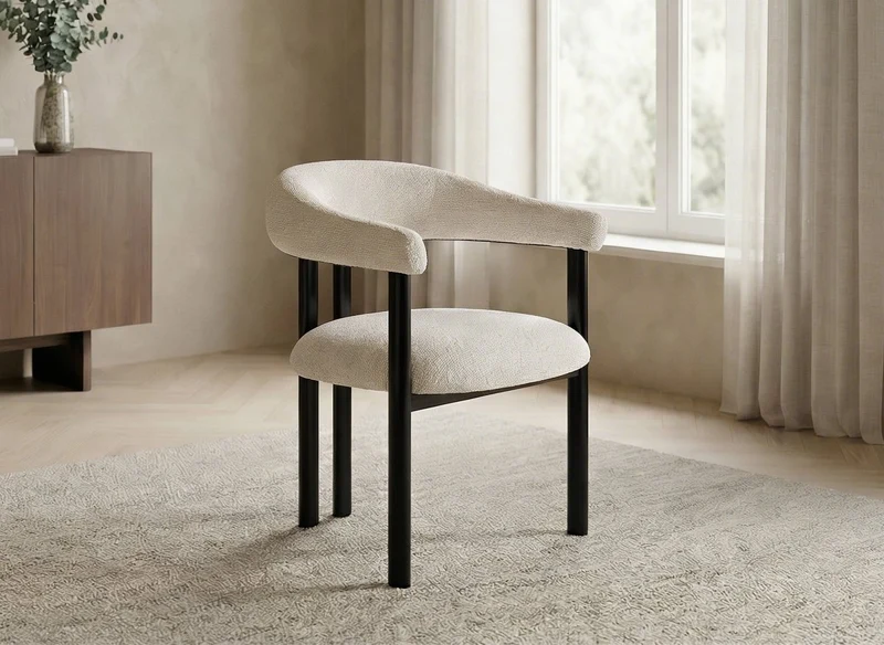 Lot de 2 chaises en tissu texturé écru pieds en métal noir ADRIANA