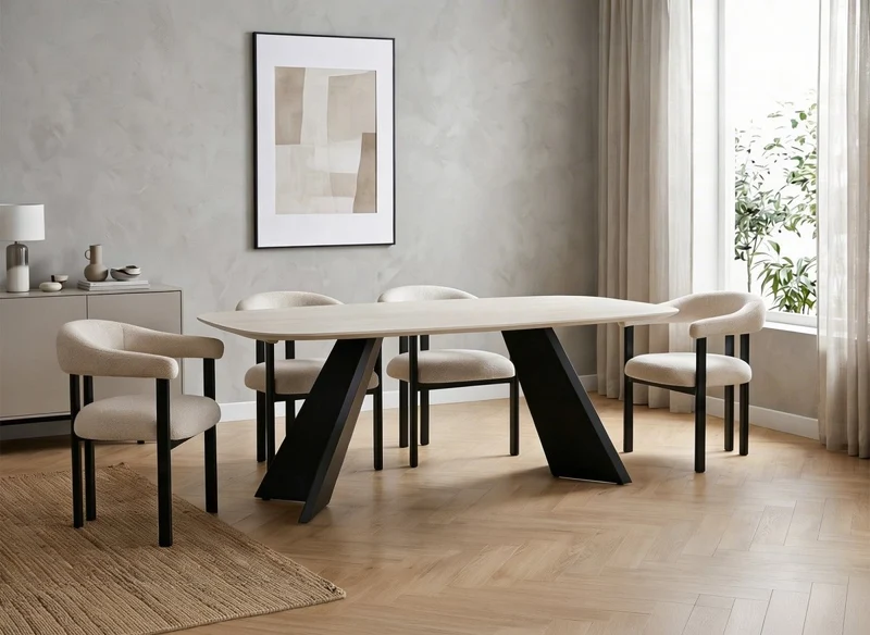 Lot de 2 chaises en tissu texturé écru pieds en métal noir ADRIANA