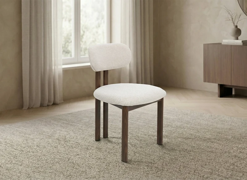 Lot de 2 chaises en tissu texturé écru pieds en métal marron LEONA