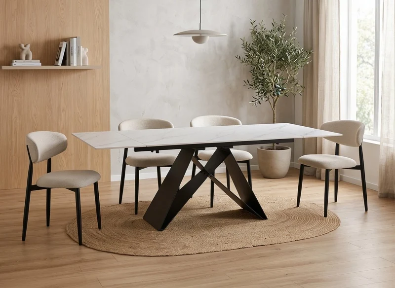 Lot de 2 chaises en tweed écru pieds en métal noir FLAVIA