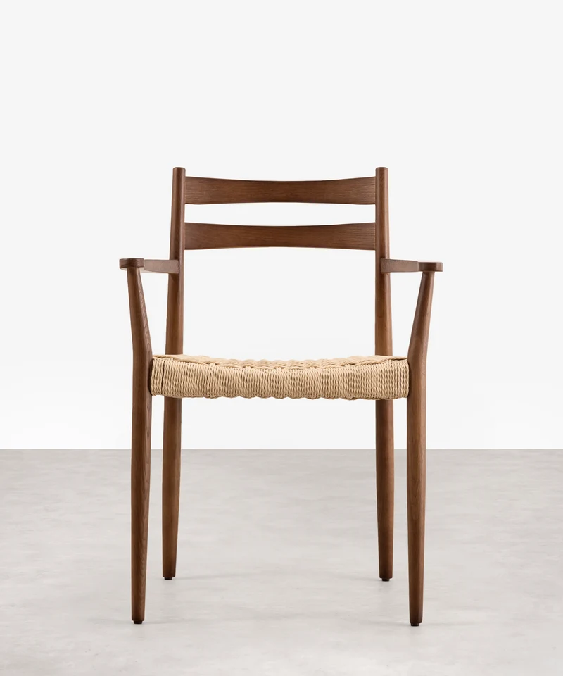 Silla de Comedor en Madera y Cuerda Trenzada con Reposabrazos Nona Arms