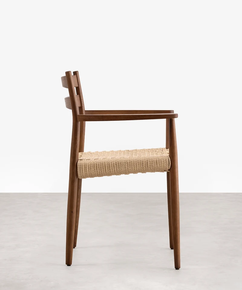Silla de Comedor en Madera y Cuerda Trenzada con Reposabrazos Nona Arms