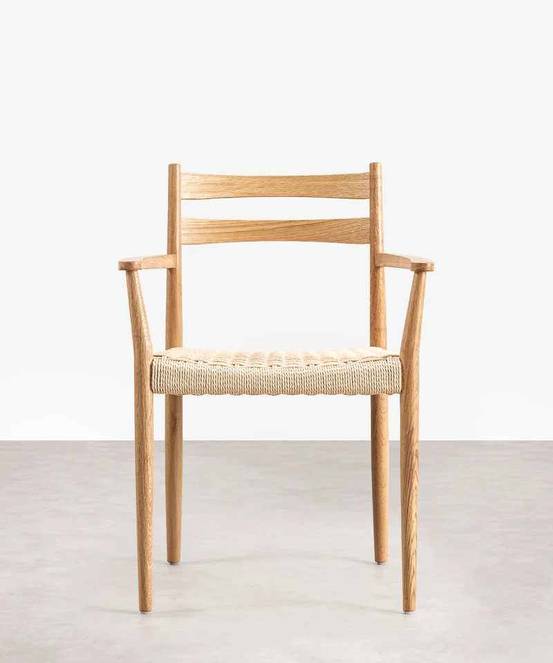 Silla de Comedor en Madera y Cuerda Trenzada con Reposabrazos Nona Arms