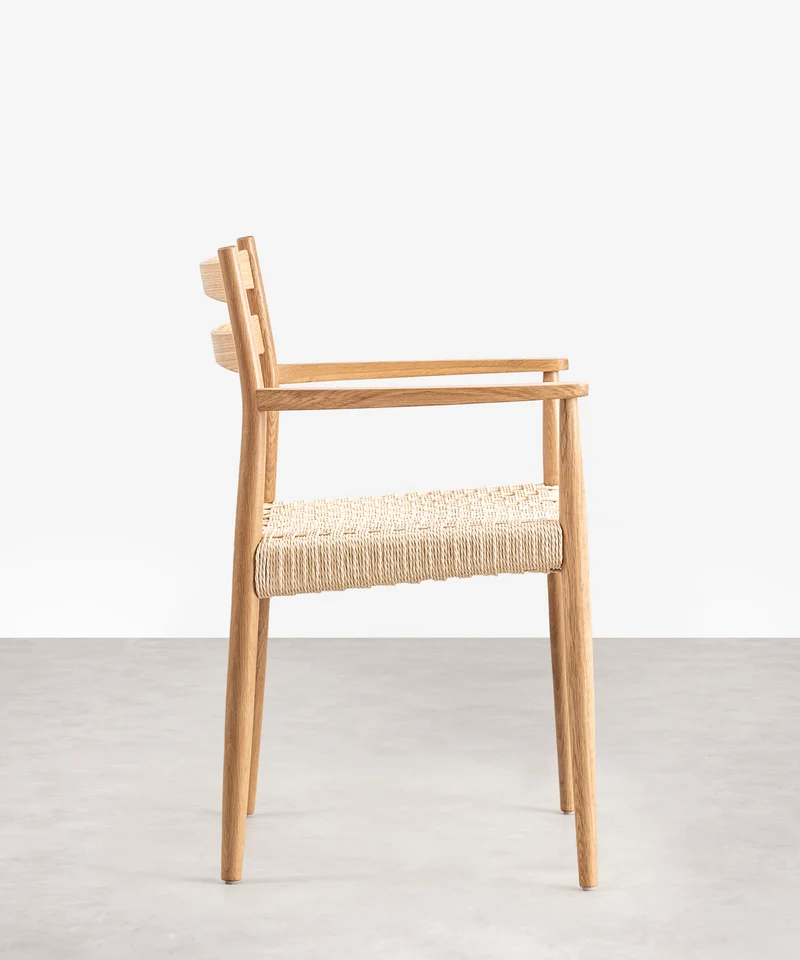 Silla de Comedor en Madera y Cuerda Trenzada con Reposabrazos Nona Arms