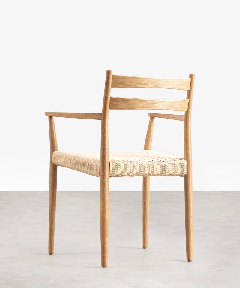 Silla de Comedor en Madera y Cuerda Trenzada con Reposabrazos Nona Arms
