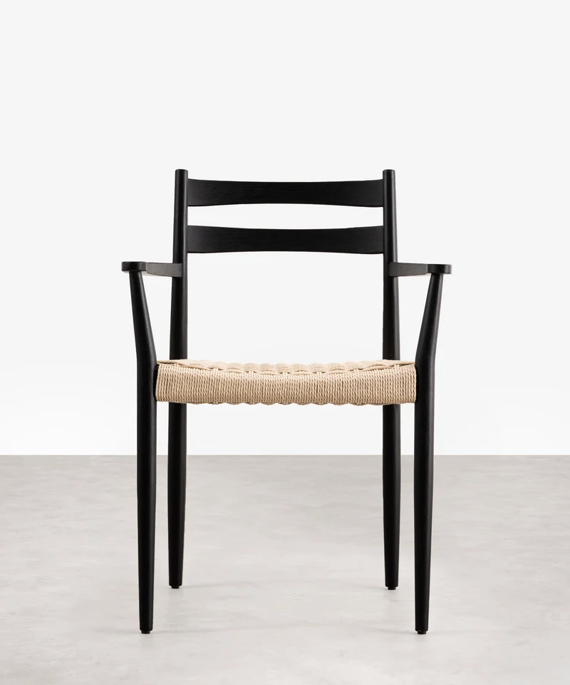Silla de Comedor en Madera y Cuerda Trenzada con Reposabrazos Nona Arms