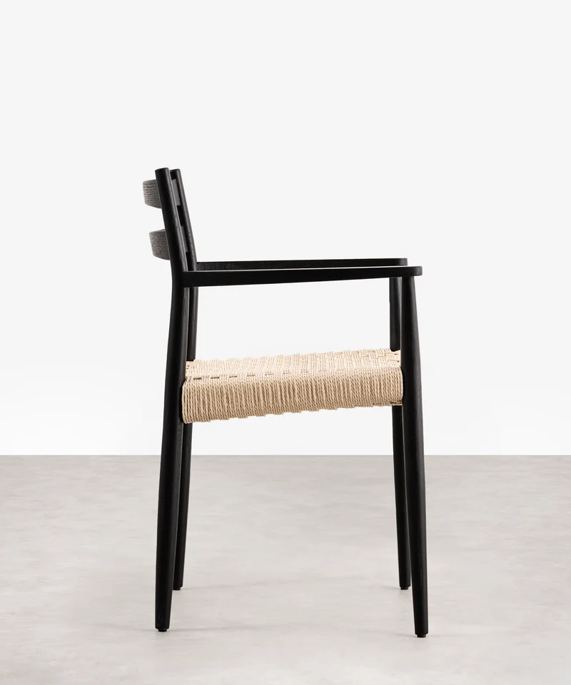 Silla de Comedor en Madera y Cuerda Trenzada con Reposabrazos Nona Arms